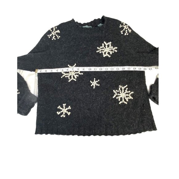 Marsh Landing Hand Knit Crew Snowflake Wool Blend Sweater Charcoal Gray M - Picture 10 of 12